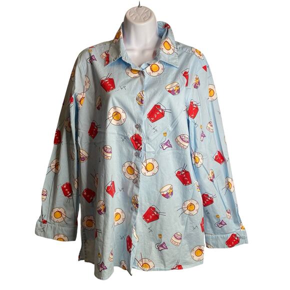 Vintage Chatterprintz Women's Quirky Chinese Food Button Up Shirt Size L Roomy - Picture 1 of 10